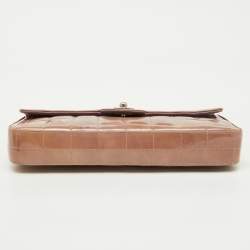 Chanel Dusty Pink Quilted Patent Leather Chocolate Bar CC East West Flap Bag