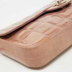 Chanel Dusty Pink Quilted Patent Leather Chocolate Bar CC East West Flap Bag