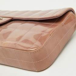 Chanel Dusty Pink Quilted Patent Leather Chocolate Bar CC East West Flap Bag