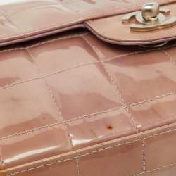 Chanel Dusty Pink Quilted Patent Leather Chocolate Bar CC East West Flap Bag