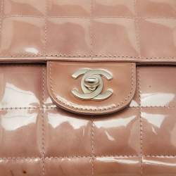 Chanel Dusty Pink Quilted Patent Leather Chocolate Bar CC East West Flap Bag