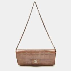 Chanel Dusty Pink Quilted Patent Leather Chocolate Bar CC East West Flap Bag
