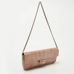 Chanel Dusty Pink Quilted Patent Leather Chocolate Bar CC East West Flap Bag