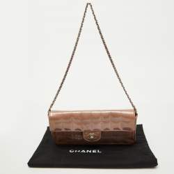 Chanel Dusty Pink Quilted Patent Leather Chocolate Bar CC East West Flap Bag