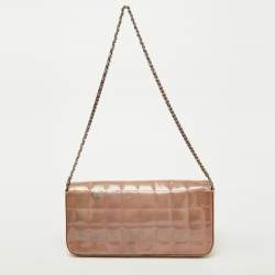 Chanel Dusty Pink Quilted Patent Leather Chocolate Bar CC East West Flap Bag