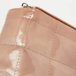 Chanel Dusty Pink Quilted Patent Leather Chocolate Bar CC East West Flap Bag