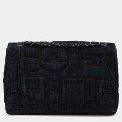 Pre Owned Chanel Blue Denim Perfume Embroidery Chain Shoulder Bag