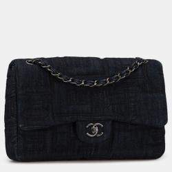Pre Owned Chanel Blue Denim Perfume Embroidery Chain Shoulder Bag