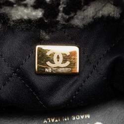 Chanel Black Cotton Camellia Logo Gold Chain Tote Shoulder Bag