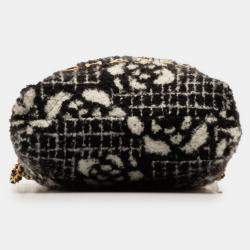 Chanel Black Cotton Camellia Logo Gold Chain Tote Shoulder Bag