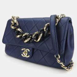 Chanel Blue Leather Matrasse Lambskin Shoulder Bag