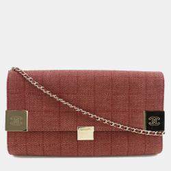 Chanel Red Cotton Canvas Chain Shoulder Bag