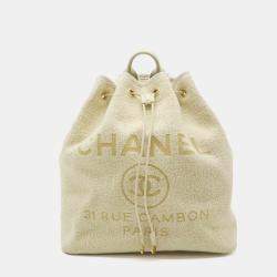 Chanel Beige Canvas Velour Leather Backpack