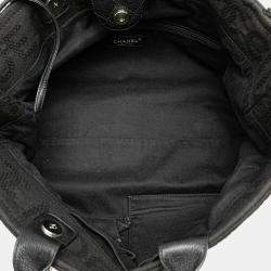 Chanel Black Canvas Leather Handbag Chain Bag