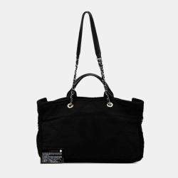 Chanel Black Canvas Leather Handbag Chain Bag