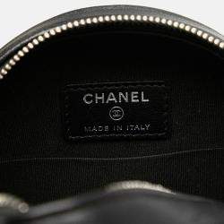 Pre Owned Chanel Black Leather Camellia Round Mini Chain Shoulder Bag