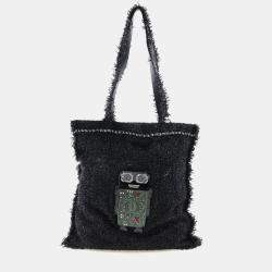 Chanel Black Canvas Tweed Tote Bag