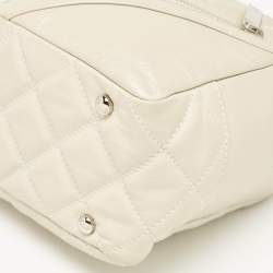 Pre Owned Chanel Light Beige Quilted Aged Leather Cotton Club Bowler Bag