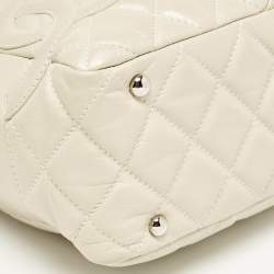 Pre Owned Chanel Light Beige Quilted Aged Leather Cotton Club Bowler Bag