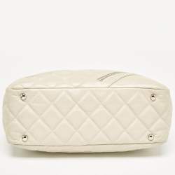 Pre Owned Chanel Light Beige Quilted Aged Leather Cotton Club Bowler Bag