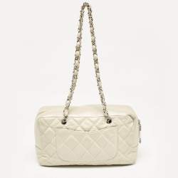 Pre Owned Chanel Light Beige Quilted Aged Leather Cotton Club Bowler Bag