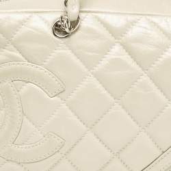 Pre Owned Chanel Light Beige Quilted Aged Leather Cotton Club Bowler Bag