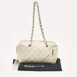 Pre Owned Chanel Light Beige Quilted Aged Leather Cotton Club Bowler Bag