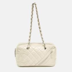 Pre Owned Chanel Light Beige Quilted Aged Leather Cotton Club Bowler Bag