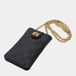 Pre Owned Chanel Aged Calfskin Phone Holder With 2.55 Chain