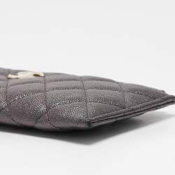 Pre Owned Chanel Grey Iridescent Caviar Leather CC Zip Pouch