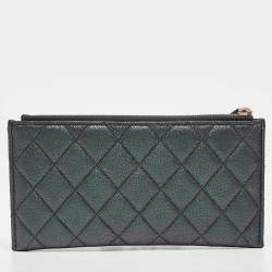 Pre Owned Chanel Grey Iridescent Caviar Leather CC Zip Pouch