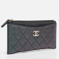 Pre Owned Chanel Grey Iridescent Caviar Leather CC Zip Pouch