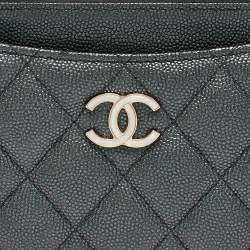 Pre Owned Chanel Grey Iridescent Caviar Leather CC Zip Pouch