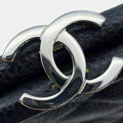 Pre Owned Chanel Black Caviar Leather Kiss Lock Clutch Bag