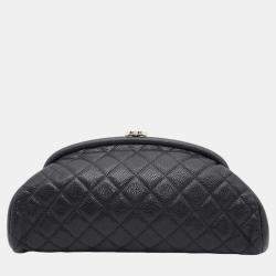 Pre Owned Chanel Black Caviar Leather Kiss Lock Clutch Bag