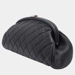 Pre Owned Chanel Black Caviar Leather Kiss Lock Clutch Bag