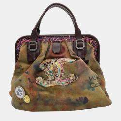 Chanel Embroidery Graffiti Bag Khaki/Brown Canvas Leather