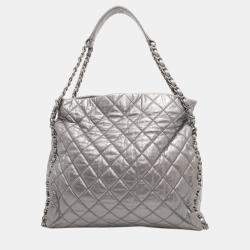 Chanel Silver Leather   Around Chain  Bag