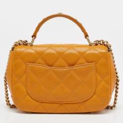 Pre Owned Chanel Mustard Caviar Leather Mini Carry Around Flap Bag