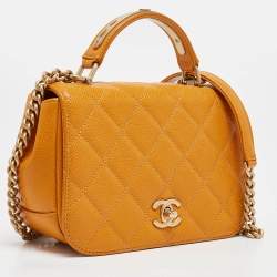 Pre Owned Chanel Mustard Caviar Leather Mini Carry Around Flap Bag