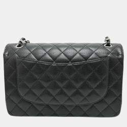 Pre Owned Chanel Black Caviar Leather Double Flap Shoulder Bag