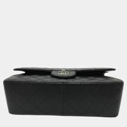 Pre Owned Chanel Black Caviar Leather Double Flap Shoulder Bag