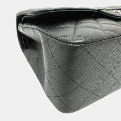 Pre Owned Chanel Black Caviar Leather Double Flap Shoulder Bag