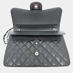 Pre Owned Chanel Black Caviar Leather Double Flap Shoulder Bag