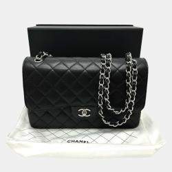Pre Owned Chanel Black Caviar Leather Double Flap Shoulder Bag
