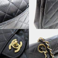 Pre Owned Chanel Black Caviar Leather Classic Double Flap Medium Bag