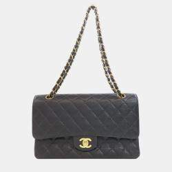 Pre Owned Chanel Black Caviar Leather Classic Double Flap Medium Bag
