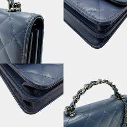 Chanel Blue  Leather Wallet On Chain  