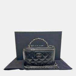 Pre Owned Chanel Black Calfskin Leather Vanity Chain Shoulder Bag