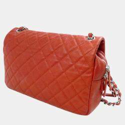 Pre Owned Chanel Orange Caviar Leather Large Flap Shoulder Bag